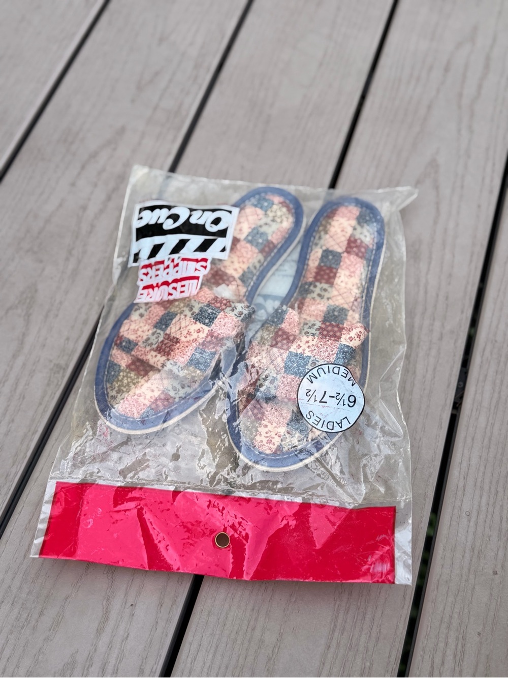 Vintage On Cue Quilted Patchwork House Slippers Sandals Deadstock NIP 6.5-7.5